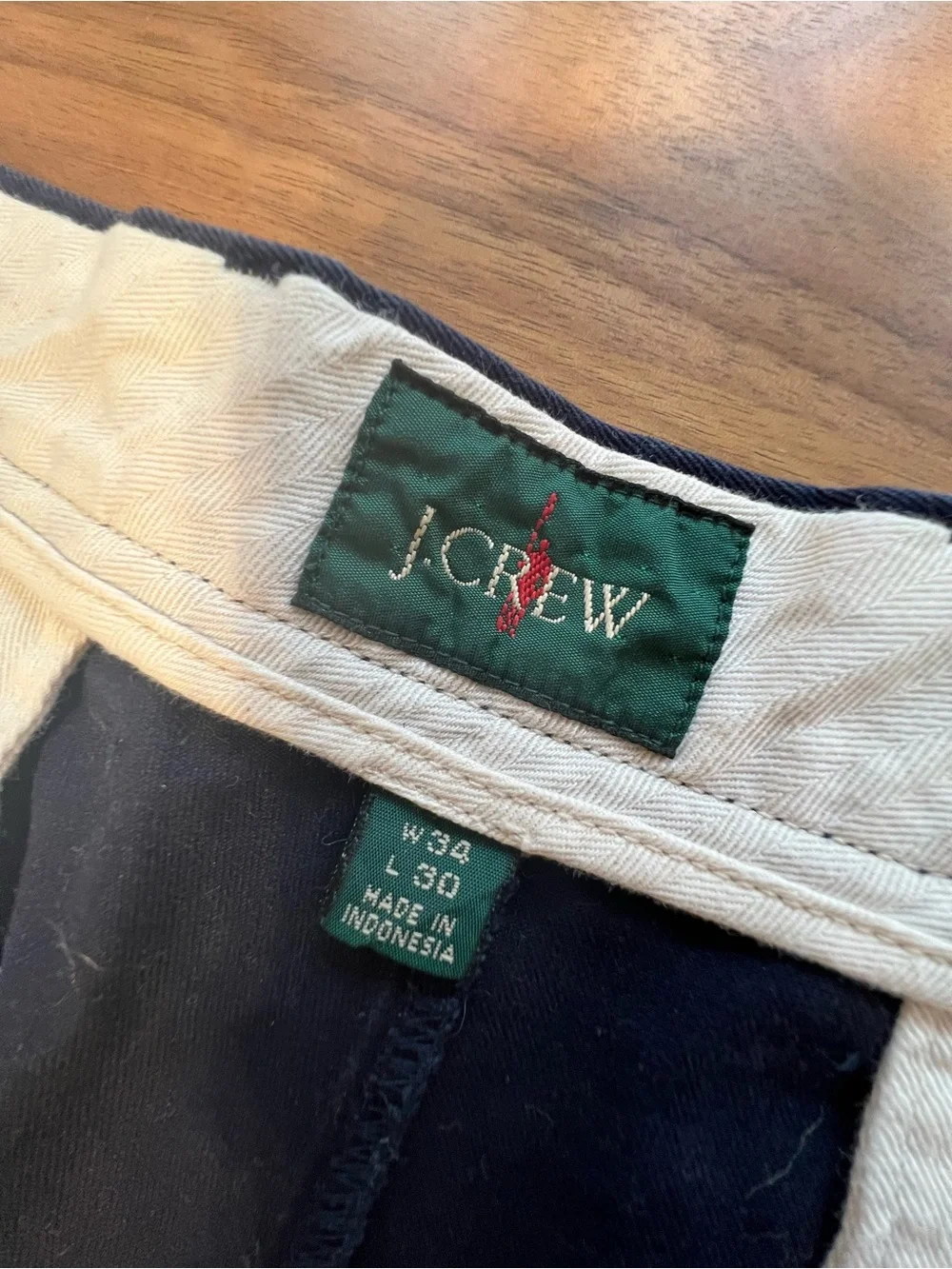 J Crew “broken in straight” navy chinos 34x30